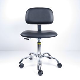 เก้าอี้ห้องปฏิบัติการออกแบบตามหลักสรีรศาสตร์ป้องกันไฟฟ้าสถิตหนังเทียมพร้อมฝาพลาสติกสีดำ